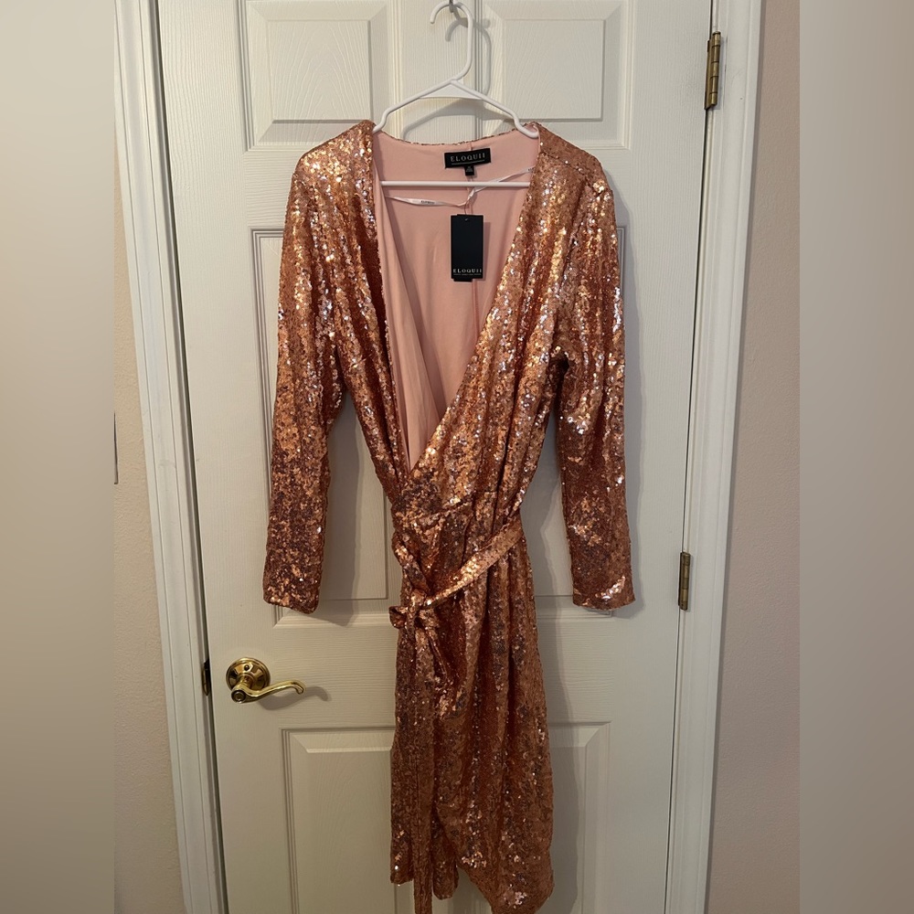 Rose Gold Wrap Around Sequin Gown, ELOQUII size 20 NWT!